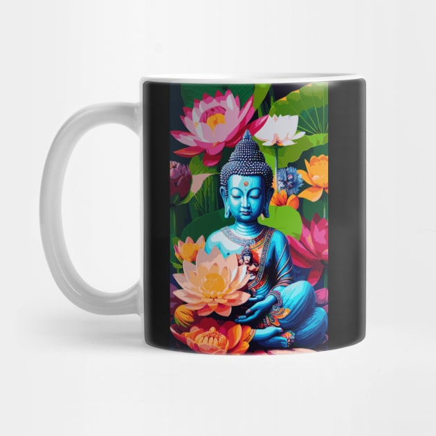 Buddha Sitting on a Lotus Flower with a baby elephant by mariasshop